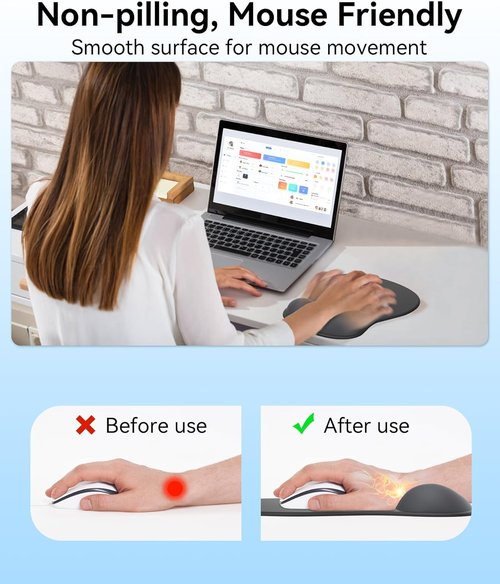 Eulps Ergonomic Mouse Pad - Gel Wrist Rest for Comfortable Support | Non-Slip Base - Black