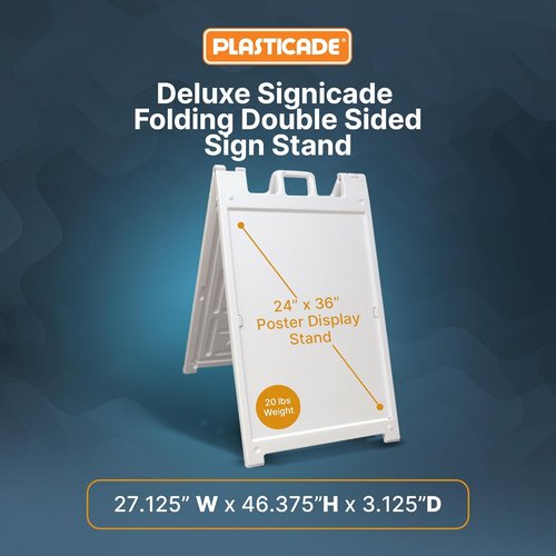 Plasticade Signicade Deluxe A-Frame Sidewalk Sign - Portable Double-Sided Display for Storefronts, White