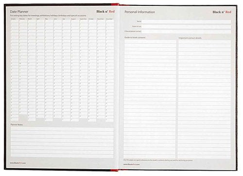 Black n' Red Casebound Hardcover Notebook, 11-3/4" x 8-1/4", Black/Red, 96 Ruled Sheets, Sold as 6 Pack (D66174)