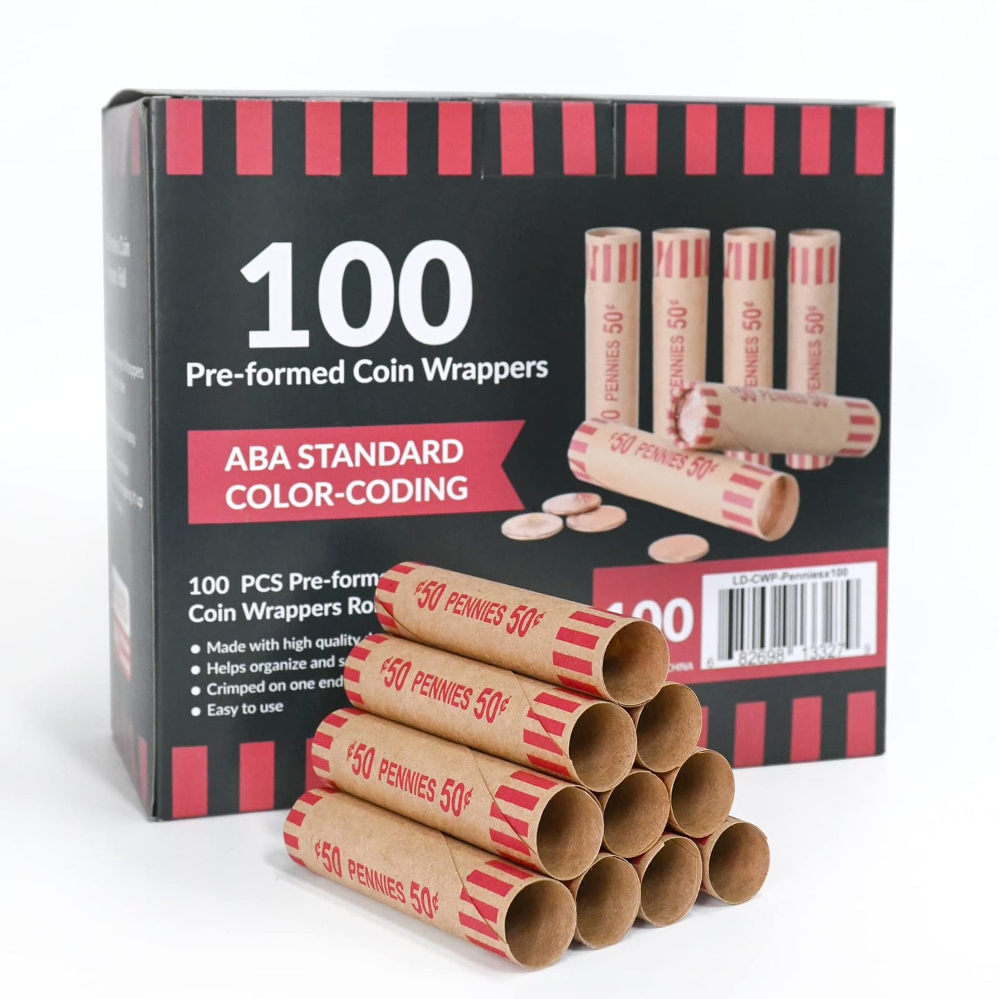 L LIKED 100 PCS Preformed Coin Wrappers Rolls-Pennies