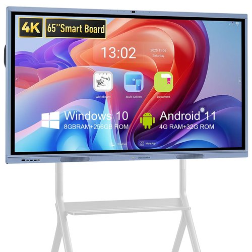 Smart Board Interactive Whiteboard, 4K UHD Touch Screen Digital Board ，Digital Electronic Smartboard with Dual System and 16MP Camera for Office & Conference Rooms (65 inch Plus)