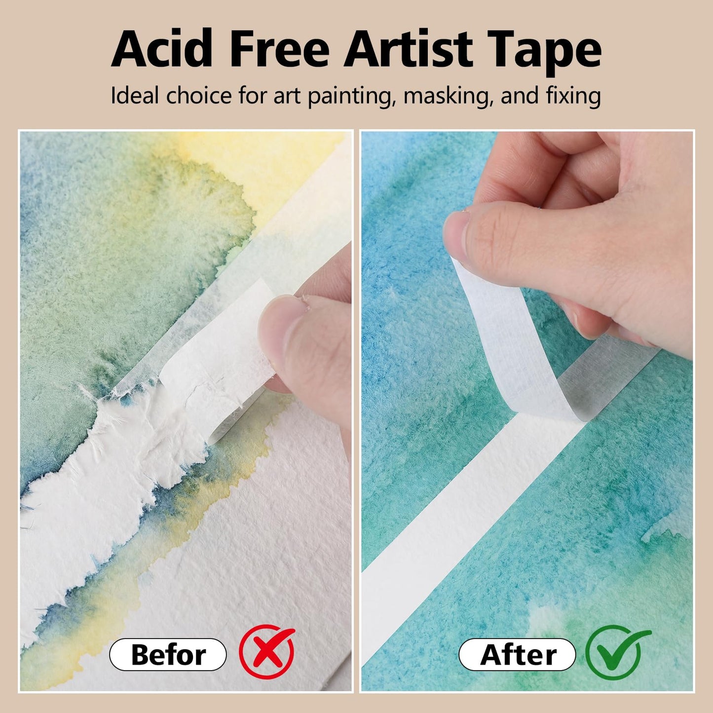 Fyguard 3 Rolls Artist Tape 0.5IN × 492 FT Total Watercolor Tape, Acid Free Artist Tape for Watercolor Paper Painting Masking Framing