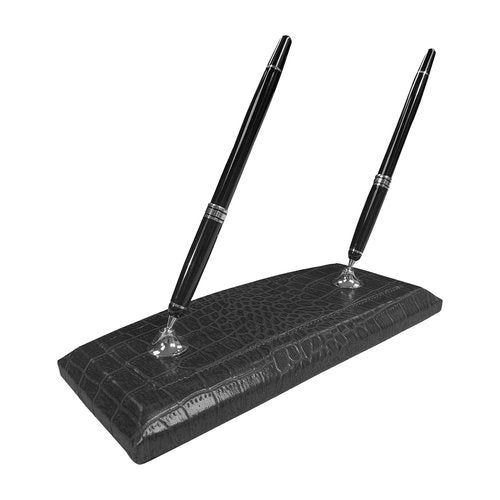 Dacasso Black Crocodile Embossed Leather Double Pen Stand