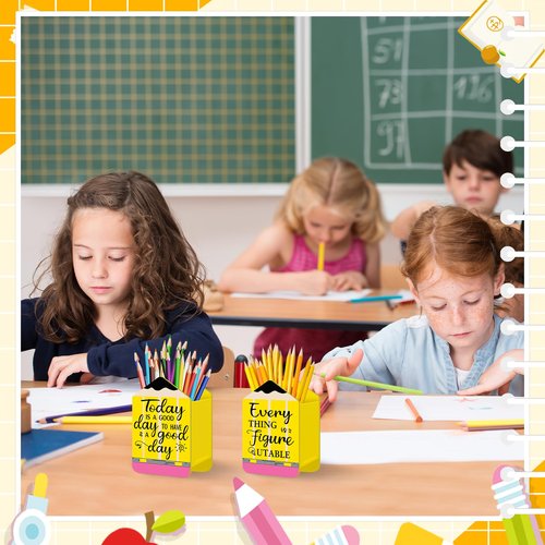 2 Pcs Pencil Holder Pencils Dispenser for Classroom, Yellow Pencil Shaped Case Back to School Teachers, Classroom Organization Storage