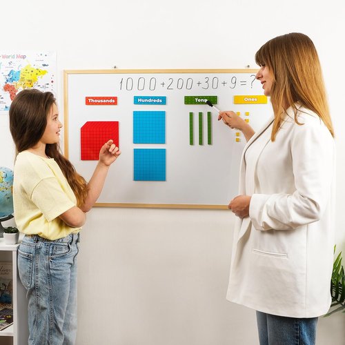 Simply Magic Jumbo Colorful Magnetic Base Ten Blocks - 131+4 PCS Math Manipulatives for Kids | Place Value Learning Tools