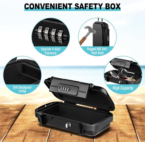 HUANLANG Portable Safe Lock Box - Waterproof Mini Travel Safe with Combination Lock | Ideal for Beach, Dorm, Hotel, and Home