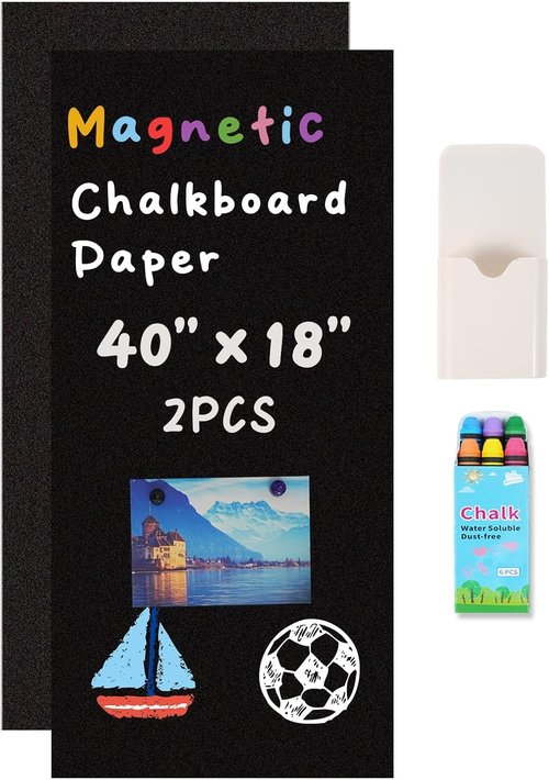 Skiennix 2-Pack Magnetic Chalkboard Sheets - 40" x 18" Self-Adhesive Peel and Stick for Home & School