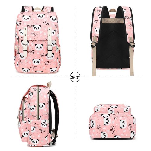 Kouxunt Panda Laptop Backpack for Women Girls, 15.6 inch College School Backpacks Travel Casual Daypack (Pink)