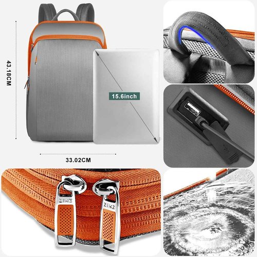 ZINZ Slim and Expandable 15 15.6 16 Inch Laptop Backpack Anti Theft Business Travel Notebook Bag with USB, Multipurpose Large Capacity Daypack for Men & Women,G01OG01
