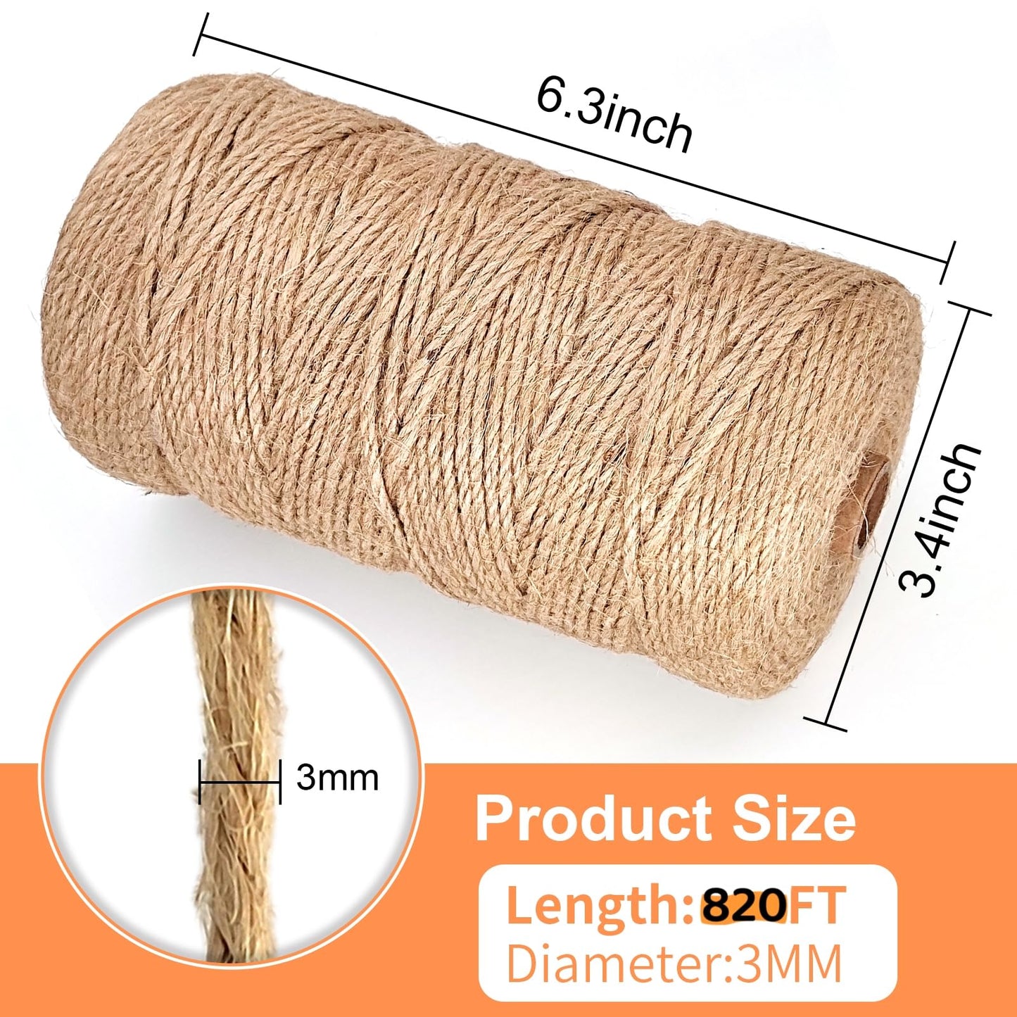 Twine String for Gardening Climbing Plant, 3mm 820FT Jute Rope for Gift Wrapping & Handmade Arts Crafts, Burlap String for Christmas, Hemp Cord for Wedding & Party Decoration