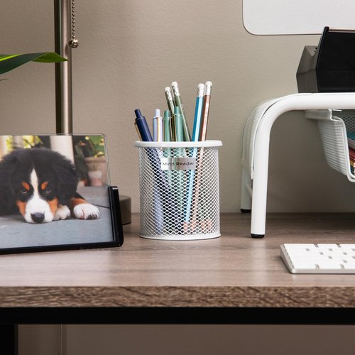 Mind Reader Pen and Accessories Holder, Desktop Organizer, Office, Metal Mesh, 3.5" L x 3.5" W x 3.75" H, Set of 3, White