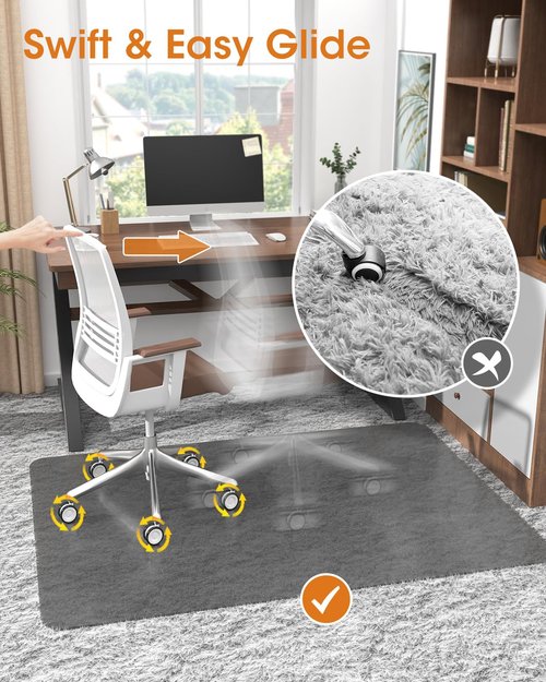 sungwoo Office Chair Mat for Carpet, 45"*53" Frosted Top Flat Desk Chair Mat for High Pile Carpet and Hardwood Floor, Hard Material Heavy Duty Rolling Chair Floor Mats for Home and Office Grey