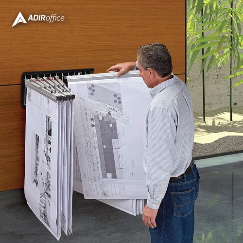 Adir Wall Mount Blueprint Rack - Blue Print Organizer, Poster Wall Mount Display, Map Storage Holder with 12 Pivot Brackets - Plan Rack for Office (Without Blueprint Clamps)