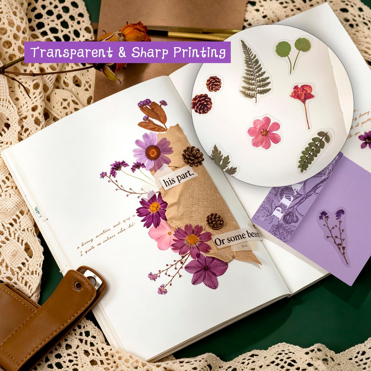 NOGAMOGA 320 PCS Natural Vintage Flower Stickers, Small Floral Leaf Sticker Self-Adhesive Scrapbook Supplies for Journaling, Resin Art, DIY Crafts, Card Making