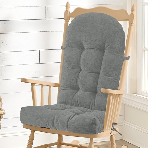 ROFIEJOX Rocking Chair Cushion - Chenille Fabric, High-Density Sponge, Durable Comfort Double-Sided Tufted Seat Pads with Ties, Chenille︱Pearl Light Grey, 44x19x4 inch