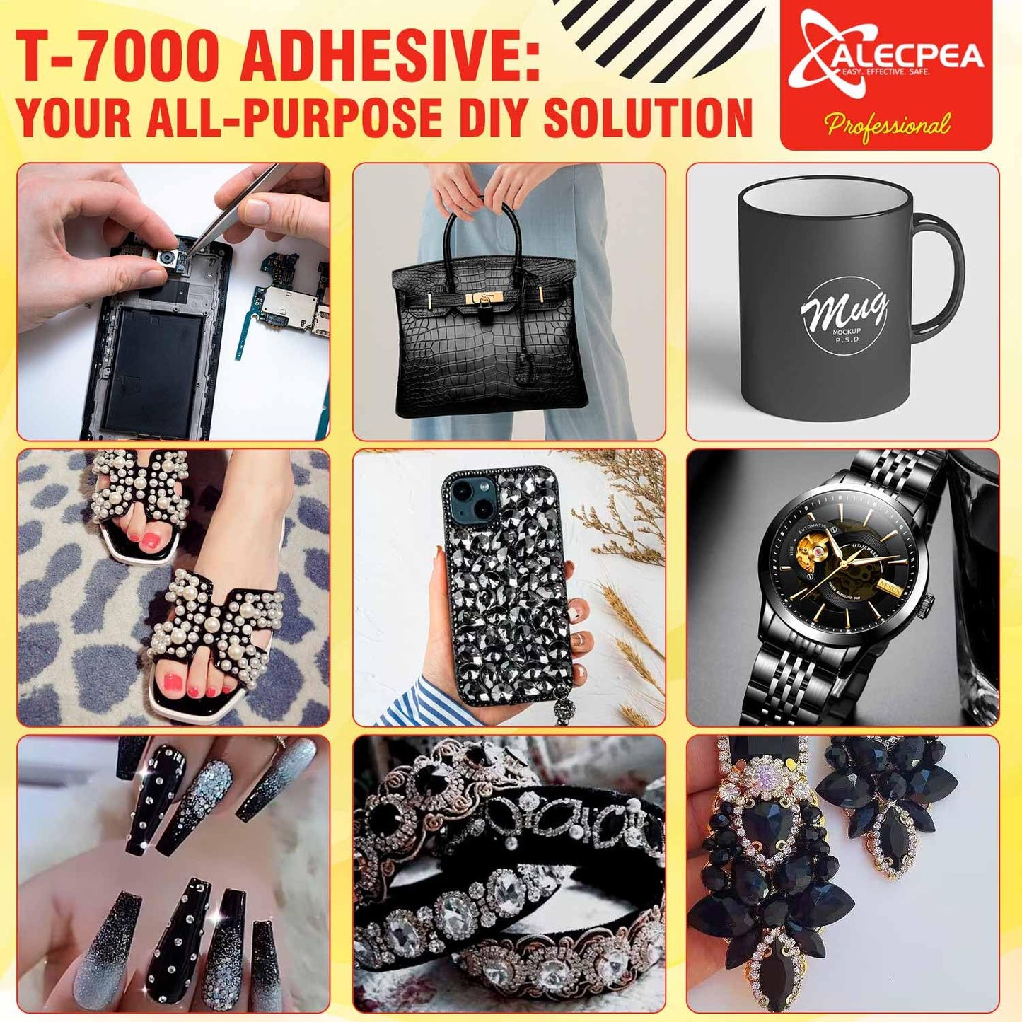 ALECPEA Upgrade T-7000 Black Adhesive Glue - 110ml | High-Performance Waterproof Adhesive for Precision Repairs, Perfect for Phone, Electronics, Jewelry, and Crafts