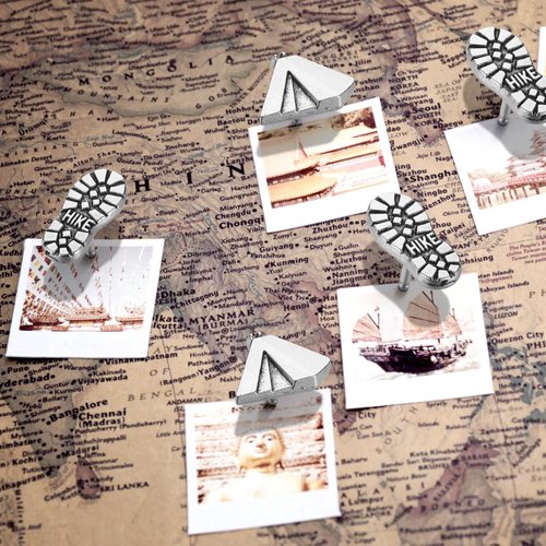 Simgoing 50 Pcs Hiking Boot Map Pins and Tent Push Pins for Travel Map Silver Decorative Camping Themed Thumb Tacks Hiker Camper Novelty Gifts for Cork Board Photo Wall Decorations