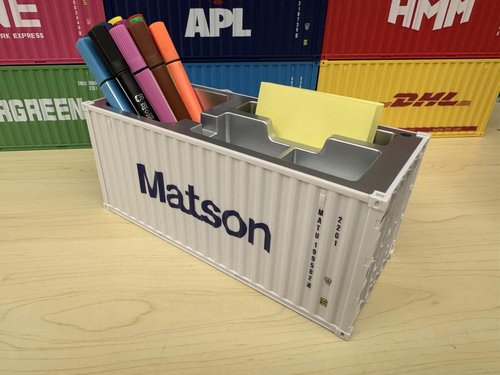 Yixoo Desk Organizer, Pen Pencil Holder, Business Name Cards Holder, Shipping Container Model Storage Box, Secret Storage Box with Multiple Compartments Office Supplies Multi-function (Matson)