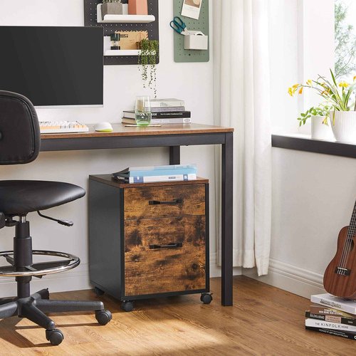 VASAGLE 2 Drawers File Cabinet for Home Office, Printer Stand with Wheels, for A4, Letter Sized Documents, Hanging File Folders, Rustic Brown and Ink Black UOFC042B01V1
