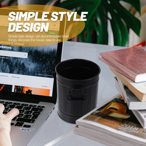 Mini Black Iron Trash can - Versatile Desktop Organizer for Stationery, Makeup Brushes, and More - Ideal for Home, Office, and Dorm Use