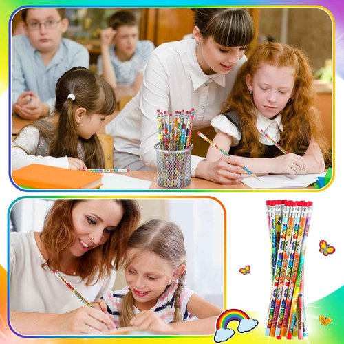 Frienda 200 Pcs Bulk Jesus Loves Me Pencils for Kids Assorted Religious Christian Pencils with Eraser Sunday School Church Gifts Butterfly Rainbow Dove Heart Fish Pen for Easter Party School Favor