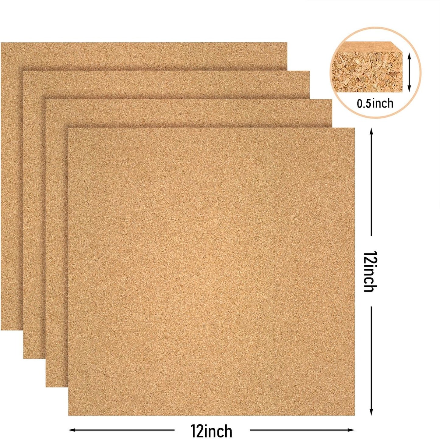 Skiennix Cork Board Tiles - 4 Pack Adhesive Corkboards for Office, School & Home Decor
