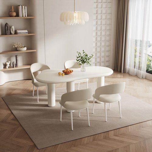 Guyii 62.8" Dining Table Set for 4 Cloud Dining Table with 4 Chairs Irregular Kichen&Dining Table Set for 4 Kichen Table Set for 4 Cream White for Dining Room Kichen Room Restaurant