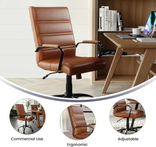 Flash Furniture Whitney Mid-Back Desk Chair - Brown LeatherSoft Executive Swivel Chair | Stylish Black Frame
