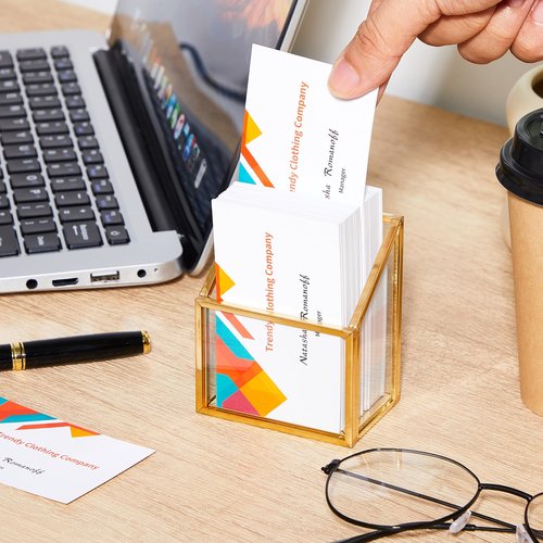 Marspark 2 Pcs Vertical Business Card Holder Gold Glass Sticker Display Stand for Desk Name Card Organizer Storage for Office Meeting Desk Countertop
