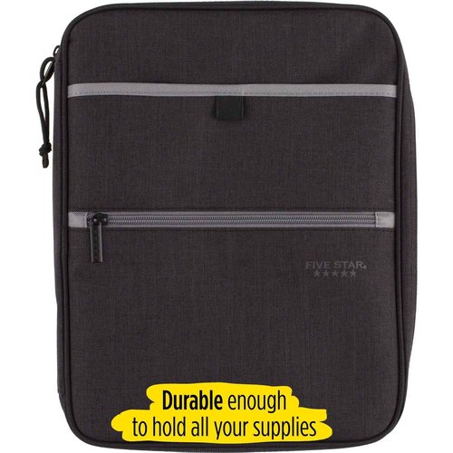 Five Star Zipper Binder, 1 Inch 3-Ring Binder with Round Rings, Carry-All with Pockets and 4-Tab Dividers, 375 Sheet Capacity, Black/Gray (29092IT8)