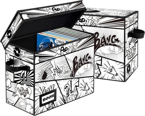 Comic Book Storage Box by Cartoon Bombs - Collapsible Organizer for 160-180 Comics | 15.8" x 7.8" x 11.8"