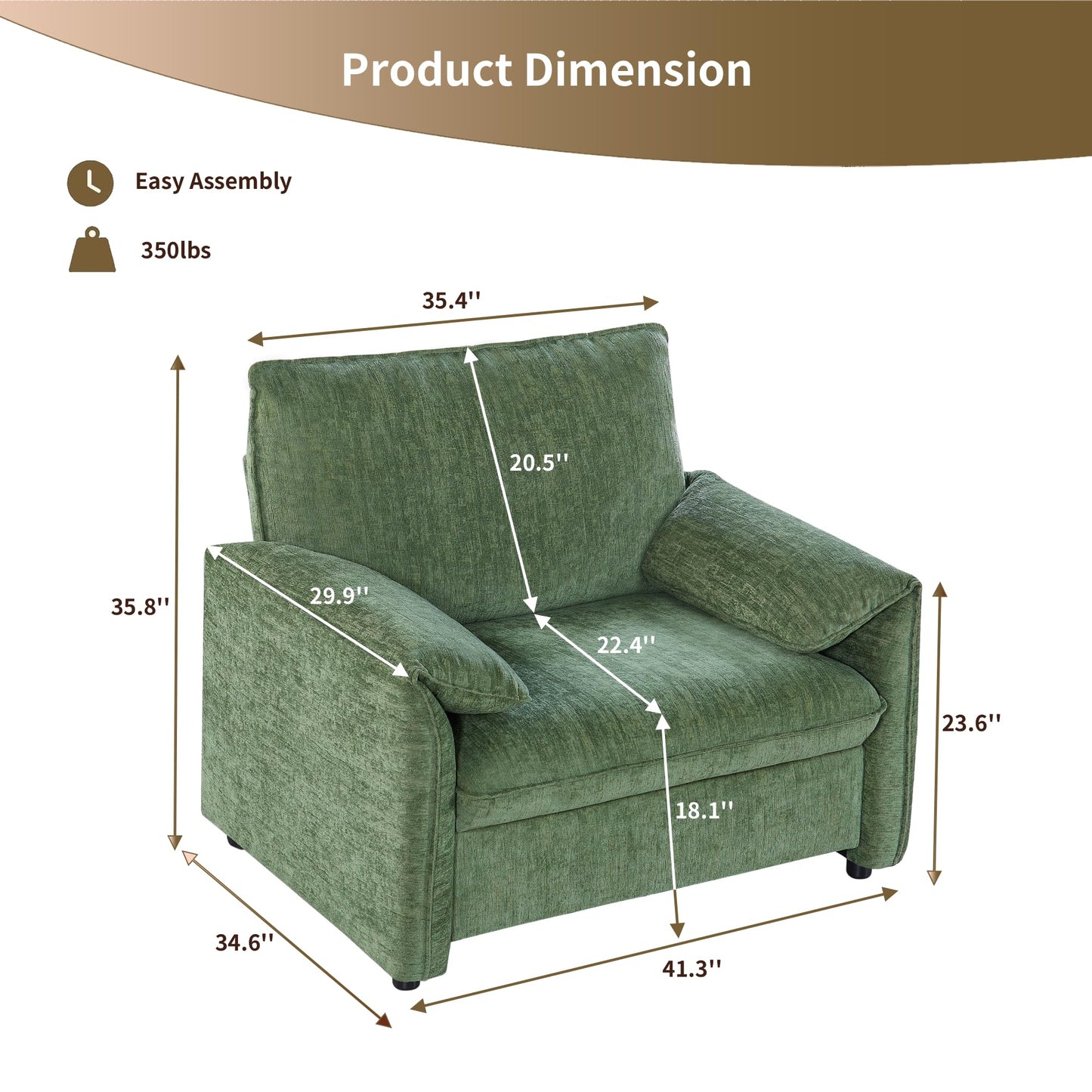 Sivoey Oversized Accent Chair, 41 inch Modern Armchair for Living Room, Wide Reading Chair w/Deep Seat Springs Cushion, Padded Arms, Chenille Single Sofa Chair for Bedroom, Apartment, Green