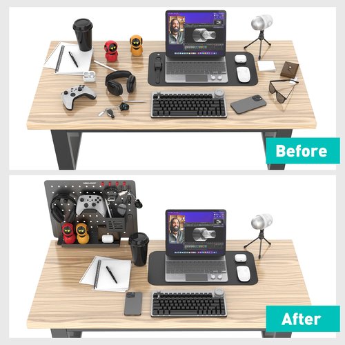 DeskLogics Clamp-on Desk Pegboard, Steel Desktop Organizer Magnetic Metal Peg Board for Gaming & Office, Standing Desk Accessories, No-Drill (Black)