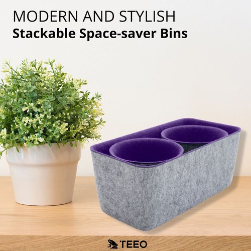 Teeo - Drawers Organizer Storage - Clothing and Desk Caddy - Closet Drawer Bins - Home Office Cosmetic Dividers Compartment - Bedroom Closet Organization - Pack of 3, Purple