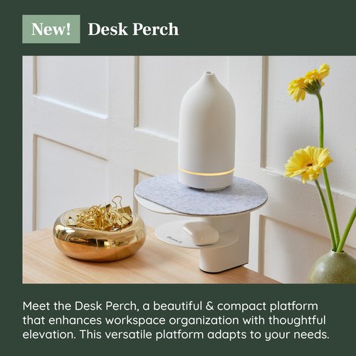 Branch Desk Perch - Elevated Desk Shelf Organizer Platform for Monitor, Laptop, and Desk Accessories - Compact Powder-Coated Steel with Integrated Storage - Easy Clamp Installation - White