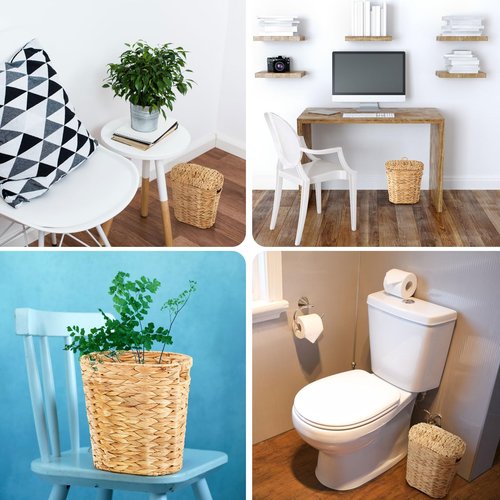 Ctosree 3 Gallons Small Wicker Trash Can with Lid Handle Woven Wicker Rattan Bathroom Waste Basket Boho Trash Basket with 100 Plastic Garbage Bags for Bedroom Office Laundry (Oval Style)