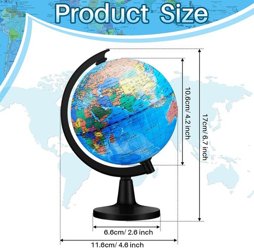 Henoyso 6 Pcs Mini World Globe Set - 4.6'' Educational Rotating Earth Globes with Black Stand | Perfect Graduation Gift for Kids
