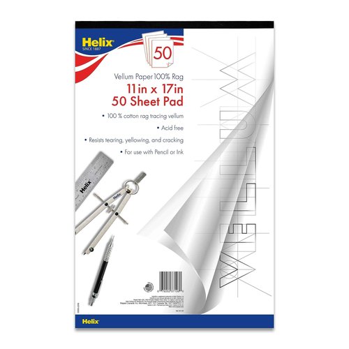 Helix - 100% Rag Vellum Paper Pad - 11 Inch x 17 Inch - 50 Sheet Pad - Acid-Free - Drafting, Art, Sketching and Tracing