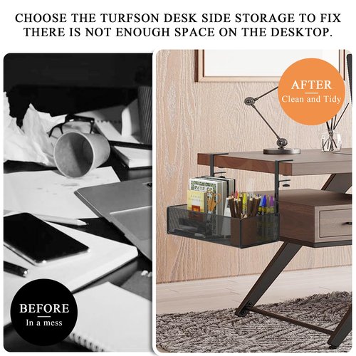 Turfson Office Under Desk Organizer Storage, Metal 3-IN-1 Clamp On Desk Side and Desktop File Document Magazine Organization Wall Hanging Bin Holder Office Supplies For Home School Essentials