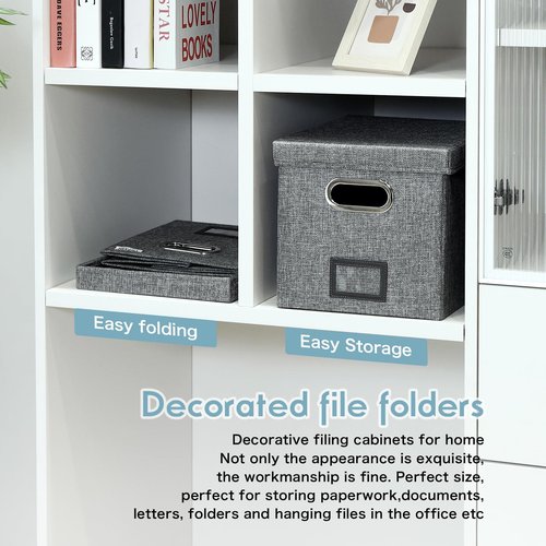 YWPXSN File Organizer Box with Lid - Hanging File Box with One-Piece Plastic Frame - Collapsible Decorative Document Storage Bins for Office Home (Dark Grey, 13.2x10.1x10.1in(2Pack))