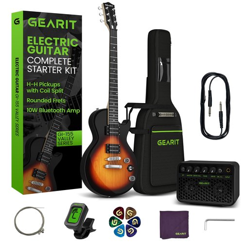 GEARit GI-155 Valley Series, 39" Electric Guitar Set w/Amplifier, H-H Pickups with Coil Split, All-Inclusive Starter Kit with Tuner, Gig Bag, and Guitar Strap, Cable, Picks, Strings - Tobacco Burst