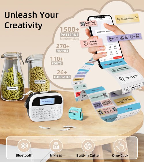 Label Maker Machine with Tapes, Label Maker Waterproof-Labels, Rechargeable Bluetooth Labeler, Portable Labeling Machine with Backlit LCD, M950 Handheld Label Printer for Office Home Use