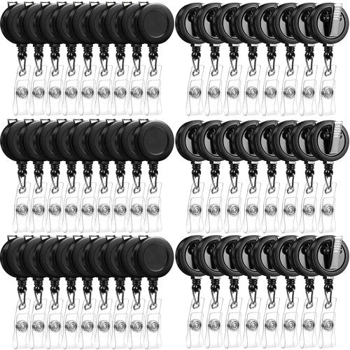 Mimorou 150 Pcs Black Retractable Badge Reels Bulk Holders Reels Clip with Alligator Swivel Clip by ID for School Office Supplies