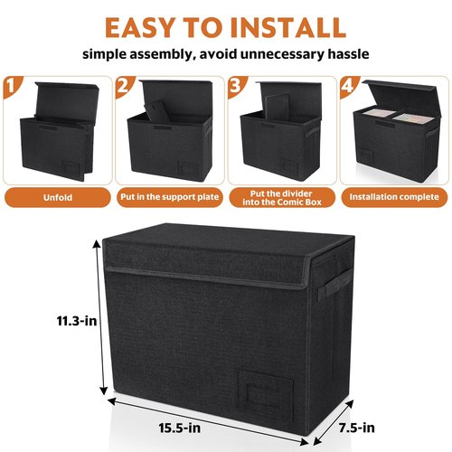 YSCare 2-Pack Comic Book Storage Boxes, Collapsible Comics Book Case with Dividers and Carrying Handles, Comic Short Box Holds 150 Comics, 15.5" X 7.5" X 11.3" Heavy-Duty Stackable Case
