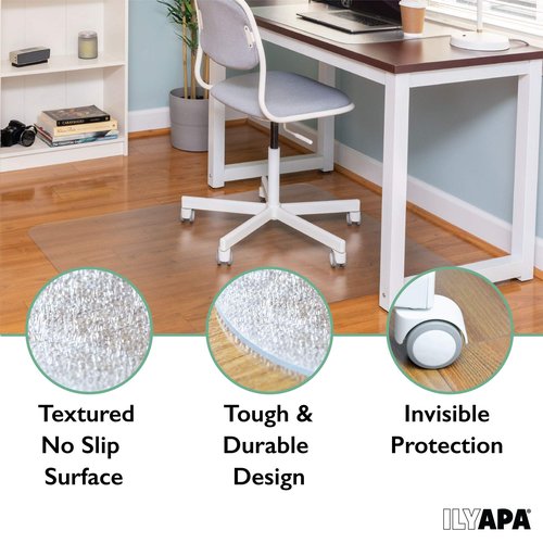 Ilyapa Hardwood Chair Mat 30" x 48" Heavy Duty Clear PVC Office Chair Mat for Hardwood and Tile Floors, Floor Protection for Home or Office