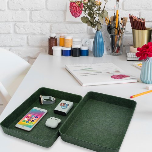 Welaxy 2-piece Office desk drawer organizer tray letter-size documents paper book file Folder Holder storage bins (Forest Green)