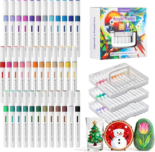 Linbsunne Paint Markers - Vibrant Set of 36 Colors for Drawing, Coloring, Ceramics & Card Making
