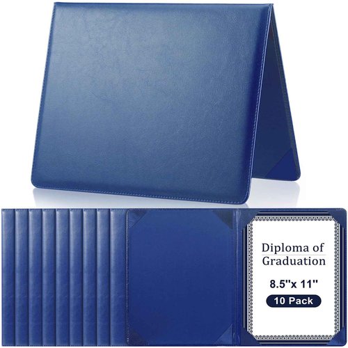 Tenare 10 Pcs Leather Certificate Holder 8.5 x 11 Inch PU Black Red Blue Purple Phd Bachelor Master Diploma Cover Professional Award Folder for Official Graduation Competition Contest Charity (Blue)