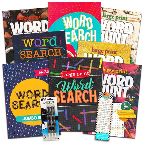 Large Print Word Search Books by [Brand Name] - Jumbo Set of 8 Puzzles with Pen & Magnifier