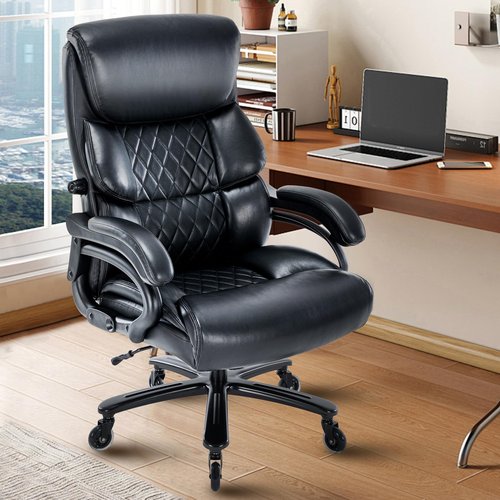 TUORUI Big and Tall Office Chair 500LBS,Heavy Duty Office Chairs，Executive Office Chair，Comfortable Computer Desk Chair Comfy with Adjustable Lumbar Support Black
